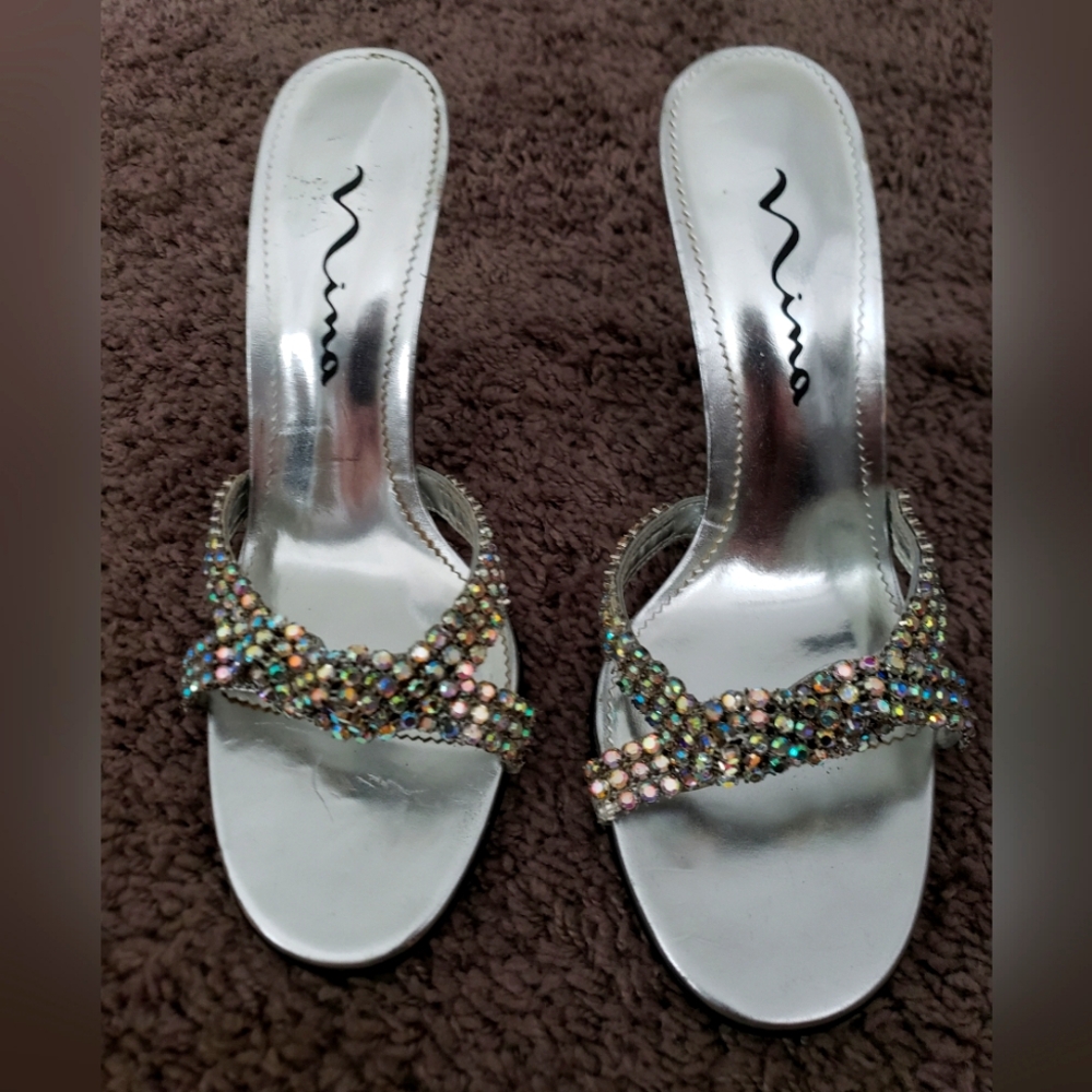 Nina Silver Embellished Heels for Special Occasions